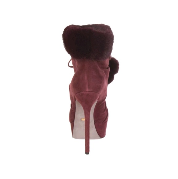 NEW Sergio Rossi Mink/ Suede Burgundy Red Boots - Picture 4 of 8